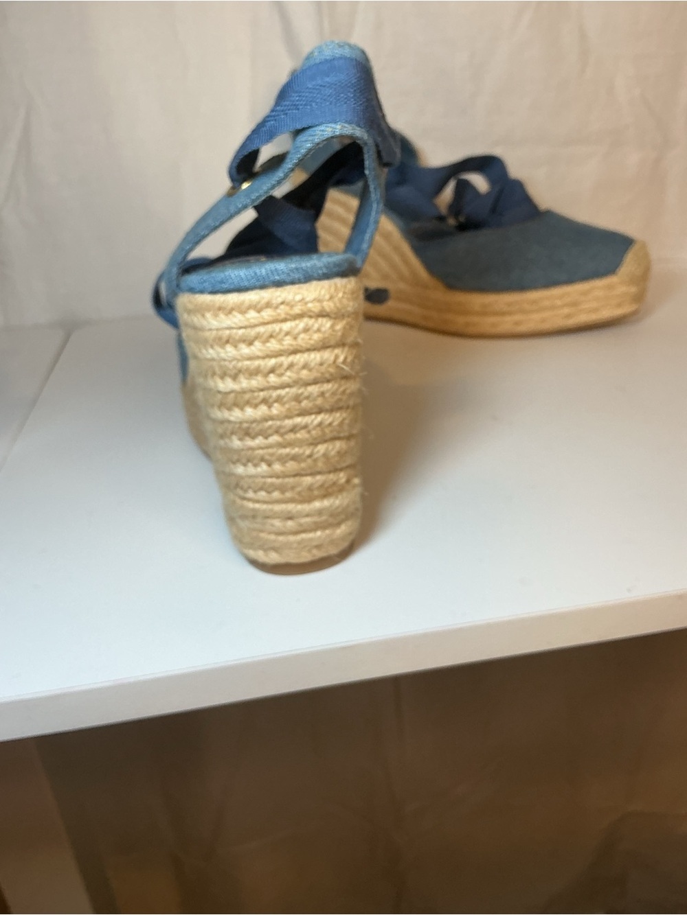 Denim Blue Wedge Espadrille Sandals - Women - Picture 6 of 12